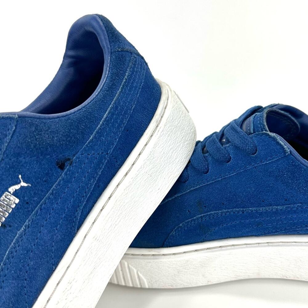 Puma Elemental Women Sneaker Size 8 Blue Suede Platform Lace-Up Low-Top Comfort - Picture 6 of 15